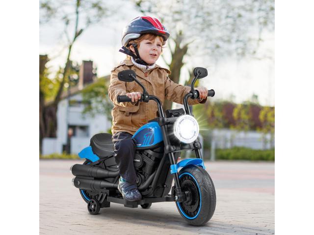 SlickBlue Kids Electric Motorcycle with Training Wheels and LED Headlights