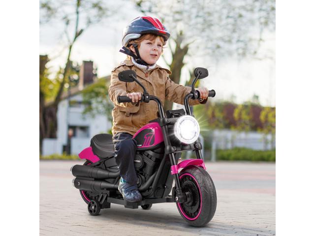 SlickBlue Kids Electric Motorcycle with Training Wheels and LED Headlights
