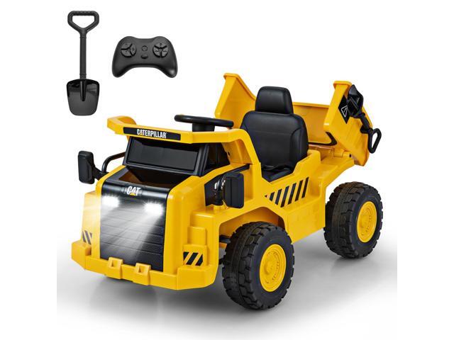 SlickBlue 12V Caterpillar Licensed Kids Ride on Dump Truck with Tiltable Bump Bed-Yellow