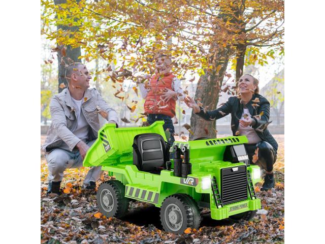 SlickBlue Kids Ride on Dump Truck 12V Ride on Car with Electric Dump Bed