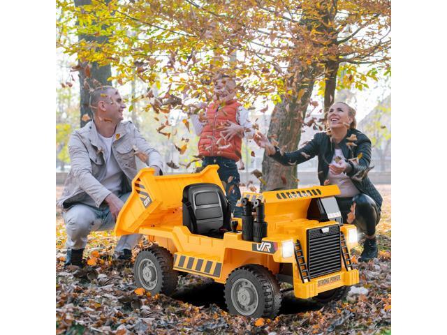 SlickBlue Kids Ride on Dump Truck 12V Ride on Car with Electric Dump Bed