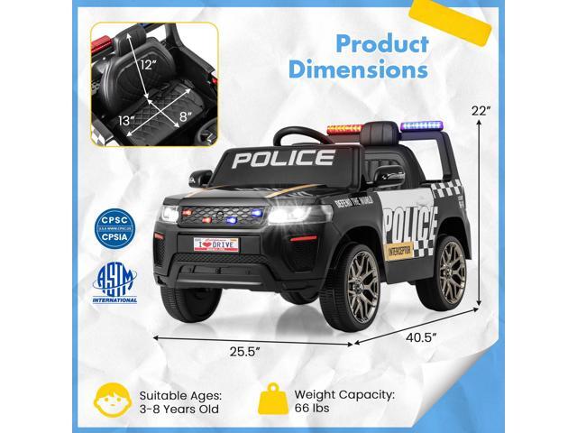 SlickBlue 12V Kids Ride on Police Car with Remote and Siren Flashing Lights