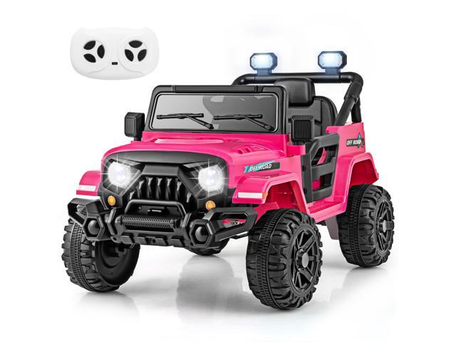SlickBlue 12V Kids Ride on Truck Car with Remote Control Threaded Wheels and 3 Speeds