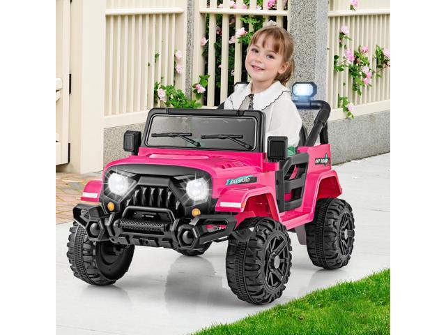 SlickBlue 12V Kids Ride on Truck Car with Remote Control Threaded Wheels and 3 Speeds