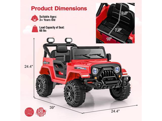 SlickBlue 12V Kids Ride on Truck Car with Remote Control Threaded Wheels and 3 Speeds