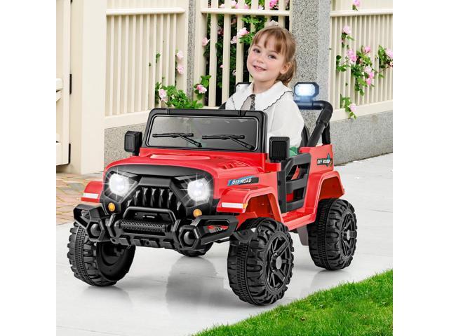 SlickBlue 12V Kids Ride on Truck Car with Remote Control Threaded Wheels and 3 Speeds