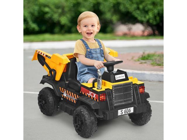 SlickBlue 12V Battery Kids Ride On Dump Truck with Electric Bucket and Dump Bed-Yellow