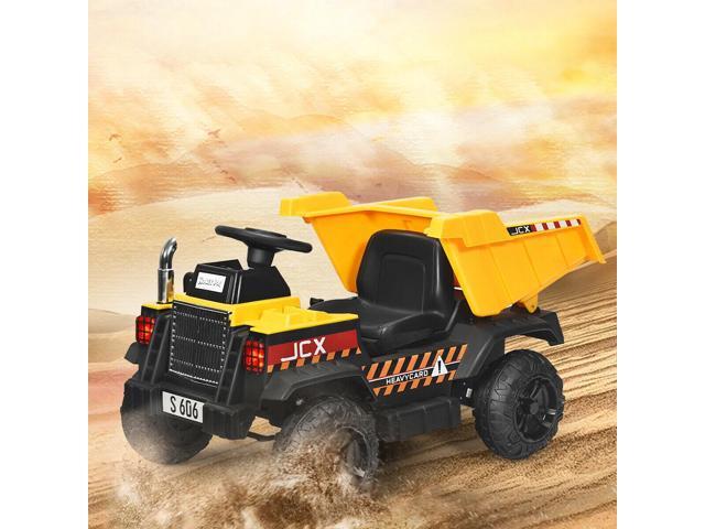 SlickBlue 12V Battery Kids Ride On Dump Truck with Electric Bucket and Dump Bed-Yellow