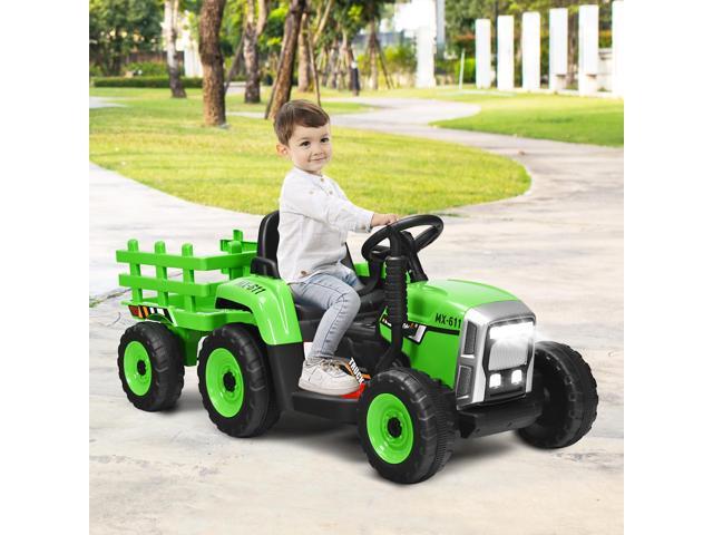 SlickBlue 12V Ride on Tractor with 3-Gear-Shift Ground Loader for Kids 3+ Years Old