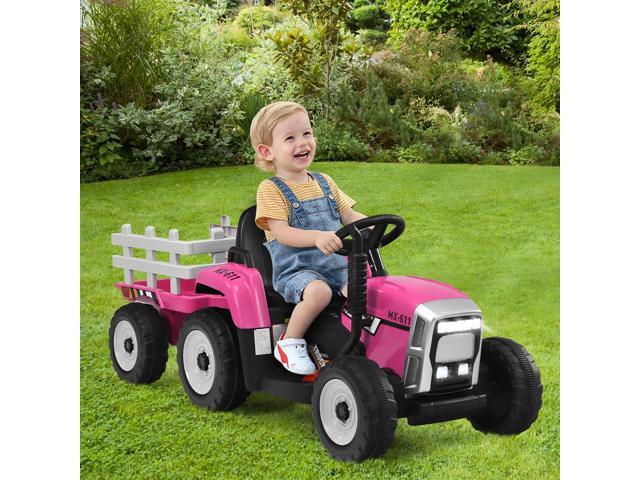 SlickBlue 12V Ride on Tractor with 3-Gear-Shift Ground Loader for Kids 3+ Years Old