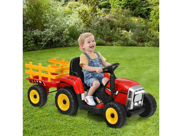 SlickBlue 12V Ride on Tractor with 3-Gear-Shift Ground Loader for Kids 3+ Years Old