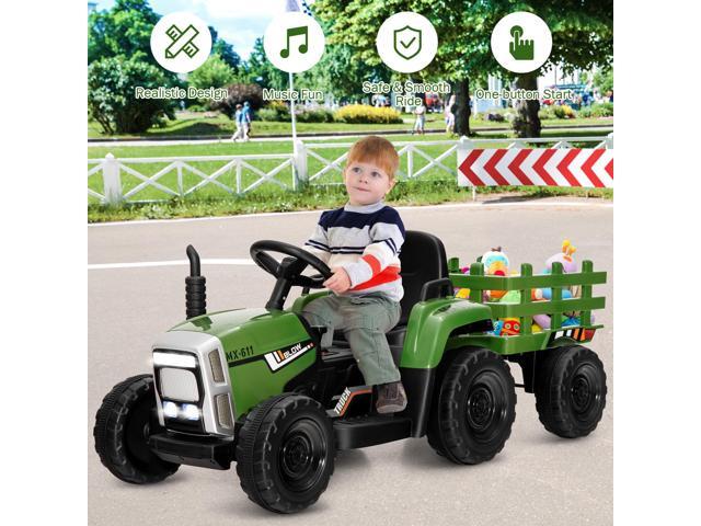 SlickBlue 12V Ride on Tractor with 3-Gear-Shift Ground Loader for Kids 3+ Years Old