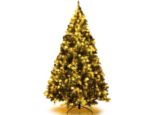 SlickBlue Pre-lit Snow Flocked Christmas Tree with Red Berries and LED Lights