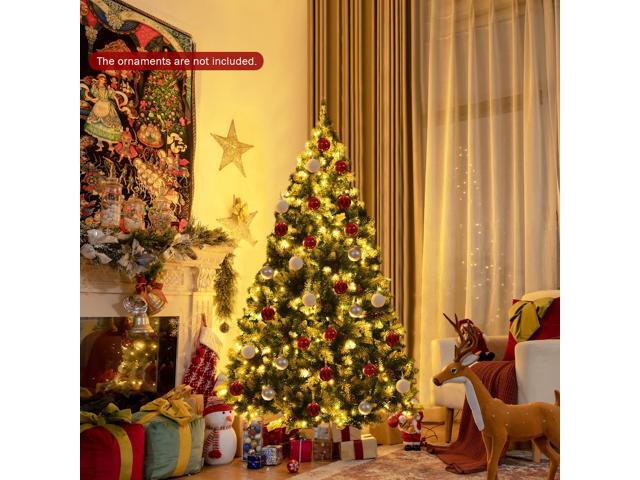 SlickBlue Pre-lit Snow Flocked Christmas Tree with Red Berries and LED Lights