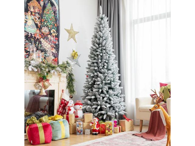 SlickBlue Snow-Flocked Hinged Artificial Christmas Pencil Tree with Mixed Tips