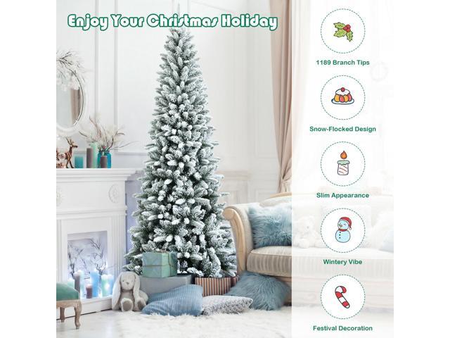 SlickBlue Snow-Flocked Hinged Artificial Christmas Pencil Tree with Mixed Tips