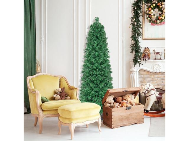 SlickBlue Pre-Lit Christmas Pencil Tree with Colorful Fiber Optics