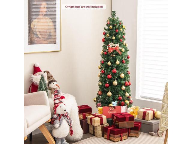 SlickBlue Pre-Lit Christmas Pencil Tree with Colorful Fiber Optics