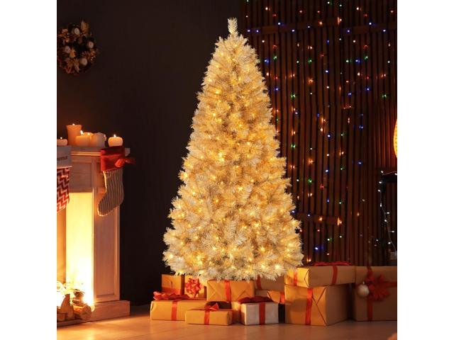 SlickBlue Pre-Lit Artificial Xmas Tree with Full Branch Tips and Warm LED Lights