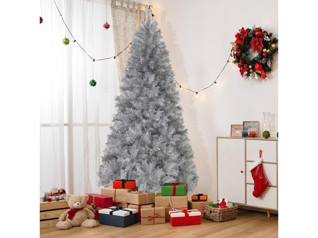 SlickBlue Full Artificial Xmas Tree with Branch Tips and Pre-Lit Warm LED Lights