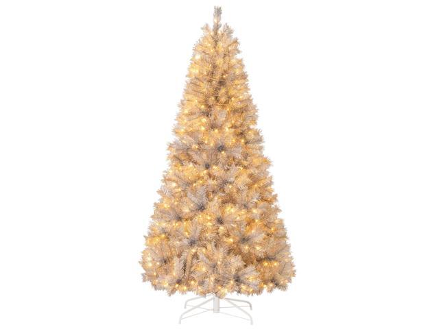 SlickBlue Full Artificial Xmas Tree with Branch Tips and Pre-Lit Warm LED Lights