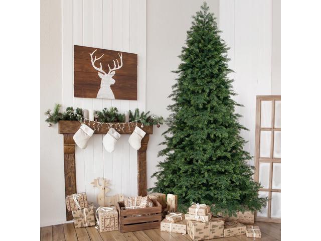 SlickBlue Artificial Christmas Tree Green Hinged Holiday Tree with 721/1019 Lush Branch Tips-7.5 ft