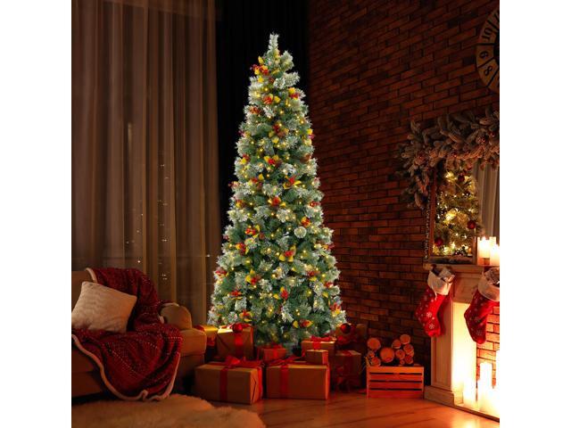 SlickBlue 7.5 FT Pre-Lit Artificial Christmas Tree with 1096 PVC and Pine Needles-L