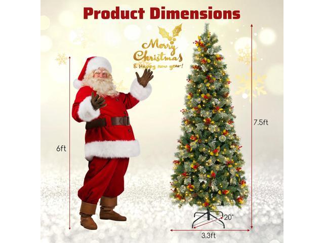 SlickBlue 7.5 FT Pre-Lit Artificial Christmas Tree with 1096 PVC and Pine Needles-L