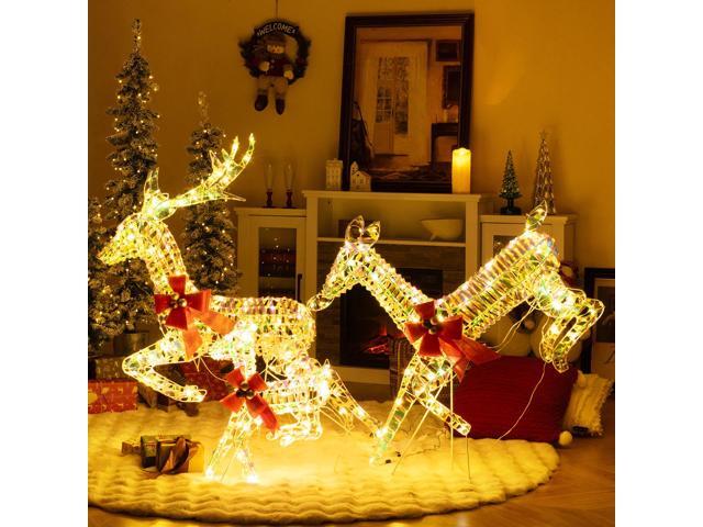 SlickBlue 3-Piece Lighted Christmas Reindeer Family with LED Lights and Bows