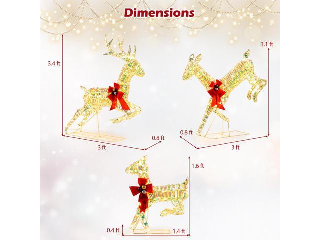 SlickBlue 3-Piece Lighted Christmas Reindeer Family with LED Lights and Bows