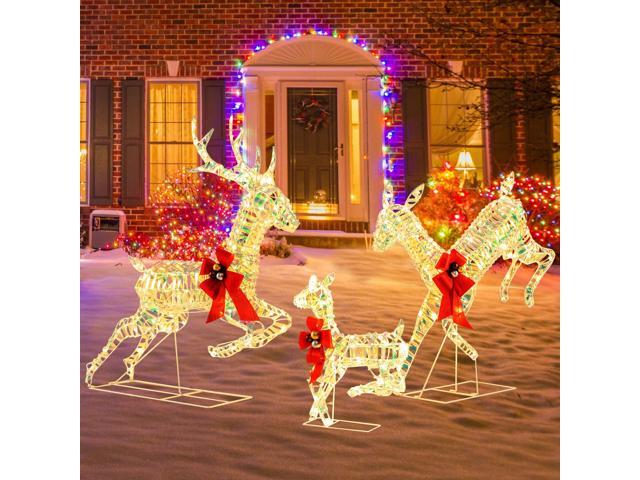 SlickBlue 3-Piece Lighted Christmas Reindeer Family with LED Lights and Bows