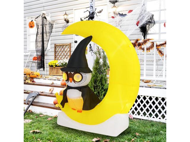 SlickBlue Inflatable Owl on Moon LED Lighted Halloween Decoration with Large Moon and Wizard Owl