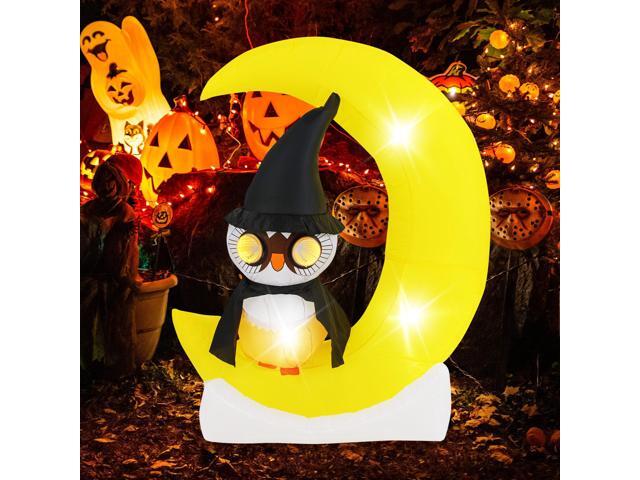 SlickBlue Inflatable Owl on Moon LED Lighted Halloween Decoration with Large Moon and Wizard Owl