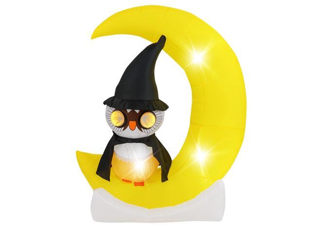 SlickBlue Inflatable Owl on Moon LED Lighted Halloween Decoration with Large Moon and Wizard Owl