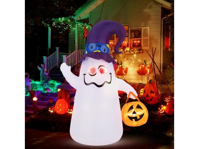 SlickBlue 6 Ft Halloween Inflatables Cute Ghost with Dimming Infinity Mirror Light