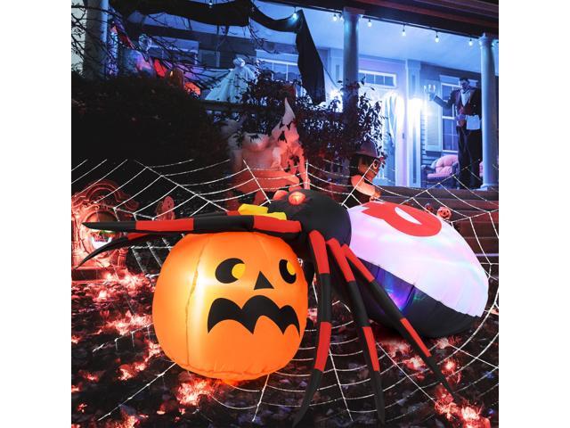 SlickBlue 4.9 x 4.6 Feet Inflatable Spider with Pumpkin and Rotating Light