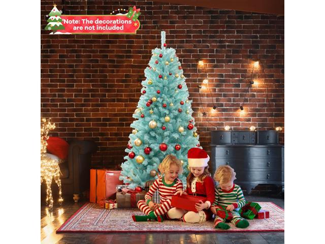 SlickBlue Blue Artificial Christmas Tree with 280 Warm White LED Lights and Foldable Metal Stand-6 FT