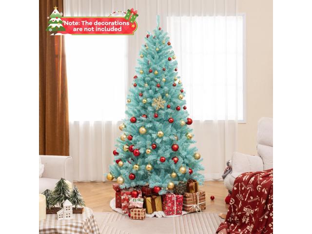 SlickBlue 7 FT Blue Artificial Christmas Tree with 380 Warm White LED Lights and Foldable Metal Stand-7 ft