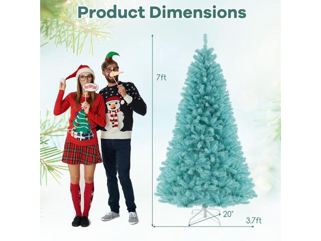 SlickBlue 7 FT Blue Artificial Christmas Tree with 380 Warm White LED Lights and Foldable Metal Stand-7 ft