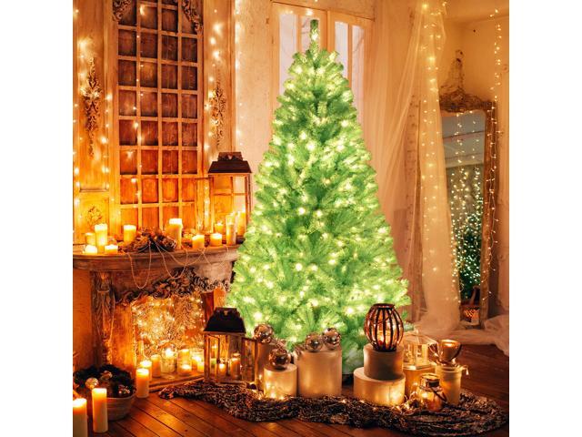SlickBlue 7 FT Blue Artificial Christmas Tree with 380 Warm White LED Lights and Foldable Metal Stand-7 ft