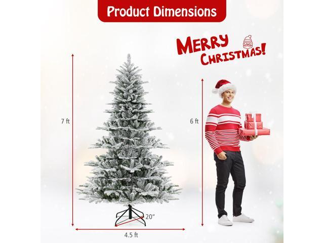 SlickBlue 7 Feet Snow Flocked Artificial Christmas Tree with Cool White LED Lights