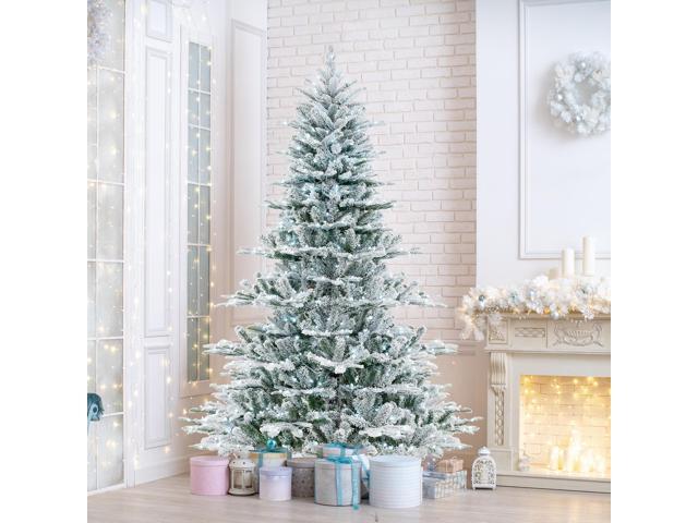 SlickBlue 7 Feet Snow Flocked Artificial Christmas Tree with Cool White LED Lights