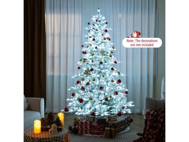 SlickBlue 7 Feet Snow Flocked Artificial Christmas Tree with Cool White LED Lights