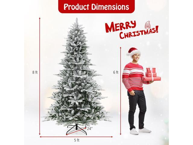 SlickBlue 8 Feet Snow Flocked Artificial Christmas Tree with Cool White LED Lights