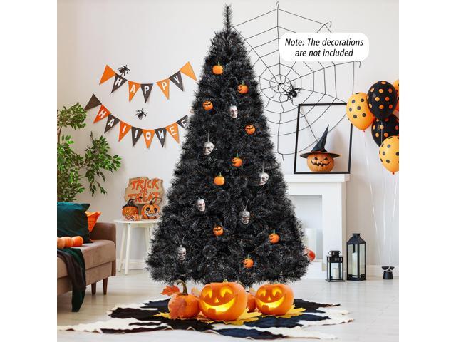 SlickBlue 8 Feet Black Artificial Halloween Christmas Tree with PVC Branch Tips and 450 Cool White LED Lights-L