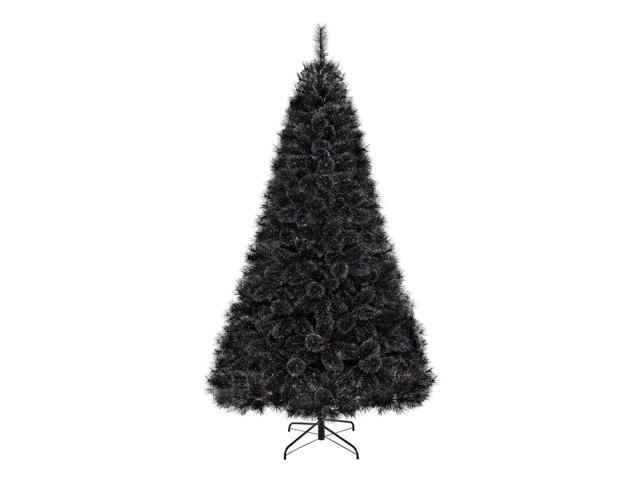 SlickBlue 8 Feet Black Artificial Halloween Christmas Tree with PVC Branch Tips and 450 Cool White LED Lights-L