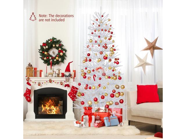 SlickBlue 7 FT Artificial Pre-lit Christmas Tree Hinged Xmas Tree with 820 Coral-like Branch Tips