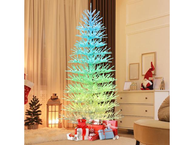 SlickBlue 7 FT Artificial Pre-lit Christmas Tree Hinged Xmas Tree with 820 Coral-like Branch Tips