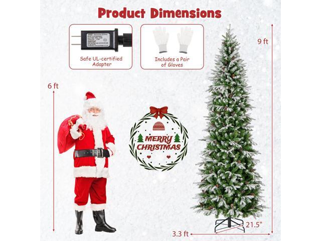 SlickBlue 9 Feet Pre-Lit Artificial Christmas Tree Snow Flocked Hinged-9 FT
