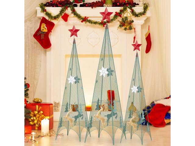 SlickBlue 3/3.5/4 Feet Set of 3 Tower Shaped Christmas Trees with Removable Star Toppers